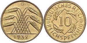 10 Рейхспфеніг / 10 Пфеніг Веймарська республіка (1918-1933) Латунь 