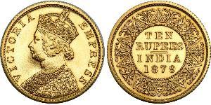 10 Рупія Британська Індія (1858-1947) Золото Вікторія (1819 - 1901)