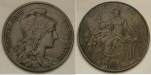 10 Сантім Третя французька республіка (1870-1940)  Бронза 