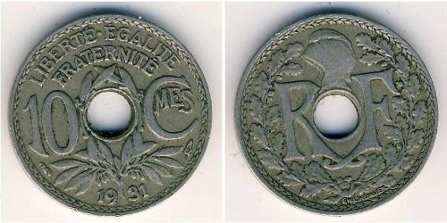 10 Сент Третя французька республіка (1870-1940)  Нікель/Мідь 
