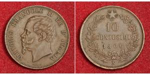 10 Сентесімо Kingdom of Italy (1861-1946) Мідь Victor Emmanuel II of Italy (1820 - 1878)