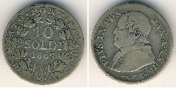 10 Сольдо Папська держава (752-1870) Срібло Пій IX (1792- 1878)