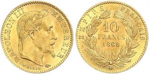 10 Франк Вторая французская империя (1852-1870) Золото Наполеон III Бонапарт (1808-1873)