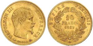 10 Франк Вторая французская империя (1852-1870) Золото Наполеон III Бонапарт (1808-1873)