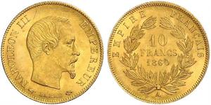 10 Франк Вторая французская империя (1852-1870) Золото Наполеон III Бонапарт (1808-1873)