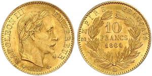 10 Франк Вторая французская империя (1852-1870) Золото Наполеон III Бонапарт (1808-1873)