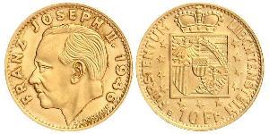 10 Франк Лихтенштейн (1719 - ) Золото Franz Joseph II, Prince of Liechtenstein (1938 - 1989) 