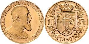 10 Франк Ліхтенштейн (1719 - ) Золото Franz Joseph II, Prince of Liechtenstein (1938 - 1989) 