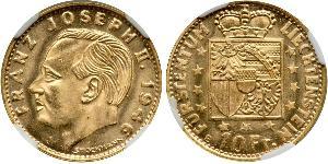 10 Франк Ліхтенштейн (1719 - ) Золото Franz Joseph II, Prince of Liechtenstein (1938 - 1989) 