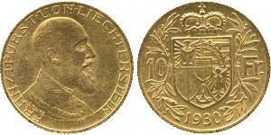 10 Франк Ліхтенштейн (1719 - ) Золото Franz Joseph II, Prince of Liechtenstein (1938 - 1989) 