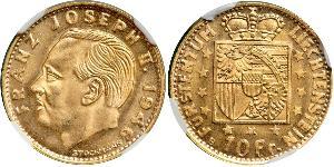 10 Франк Ліхтенштейн (1719 - ) Золото Franz Joseph II, Prince of Liechtenstein (1938 - 1989) 