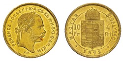 10 Франк / 4 Форинт Австро-Венгрия (1867-1918) Золото Франц Иосиф I (1830 - 1916)
