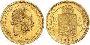 10 Франк / 4 Форінт Австро-Угорщина (1867-1918) Золото Франц Иосиф I (1830 - 1916)