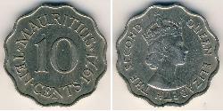 10 Цент Маврикий (1968 - ) Никель/Медь Елизавета II (1926-2022)