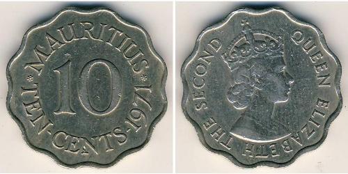 10 Цент Маврикий (1968 - ) Никель/Медь Елизавета II (1926-2022)
