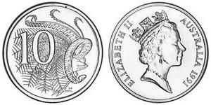 10 Цент Австралія (1939 - ) Нікель/Мідь Єлизавета II (1926-2022)
