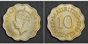 10 Цент Маврикій (1968 - ) Нікель/Мідь Георг VI (1895-1952)