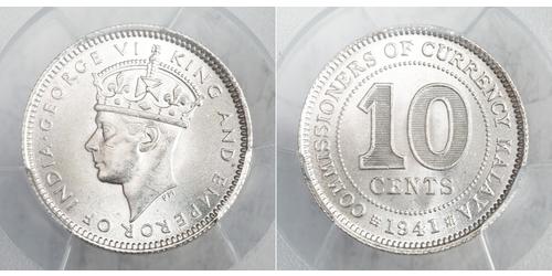 10 Цент British Malaya (1826 - 1963) Серебро Георг VI (1895-1952)