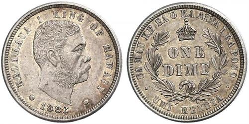 10 Цент / 1 Дайм США (1776 - ) Срібло Kalākaua