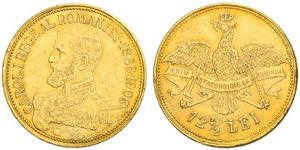 12.5 Leu Regno di Romania (1881-1947) Oro Carlo I di Romania (1839 - 1914)
