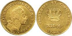 12 Mark Reino de Dinamarca y Noruega (1536-1814) Oro Federico V de Dinamarca (1723 - 1766)
