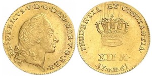 12 Марка Датско-норвежское королевство (1536-1814) Золото Frederick V of Denmark (1723 - 1766)