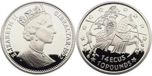 14 Ecu / 10 Pound Gibraltar (1704 - ) 銀 伊丽莎白二世 (1926-2022)