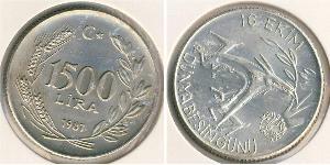 1500 Lira Turkey (1923 - ) Silver 