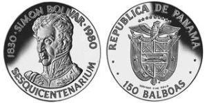 150 Balboa Panamá Oro Simon Bolivar (1783 - 1830)