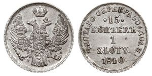 15 Kopek / 1 Zloty Zarato de Polonia (1815-1915) / Imperio ruso (1720-1917) Plata Nicolás I (1796-1855)