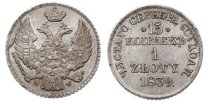 15 Kopek / 1 Zloty Zarato de Polonia (1815-1915) / Imperio ruso (1720-1917) Plata Nicolás I (1796-1855)