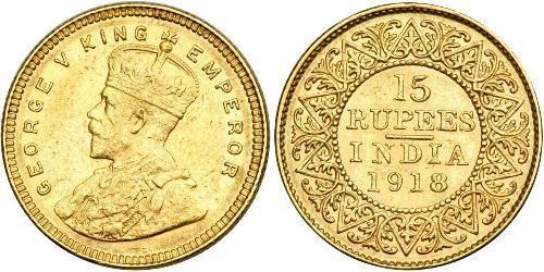 15 Rupee 英属印度 (1858 - 1947) 金 乔治五世  (1865-1936)
