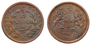 1/12 Anna Compañía Británica de las Indias Orientales (1757-1858) / India Cobre 