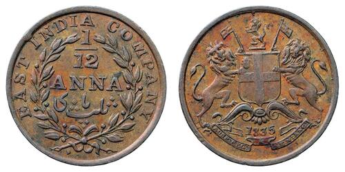1/12 Anna Compañía Británica de las Indias Orientales (1757-1858) / India Cobre 