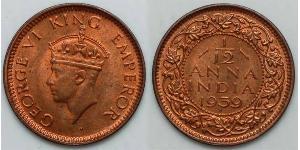 1/12 Anna Raj Británico (1858-1947) Cobre Jorge VI (1895-1952)