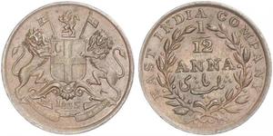 1/12 Anna Indien / Britische Ostindien-Kompanie (1757-1858) Kupfer 