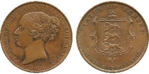 1/13 Shilling Baliato di Jersey (1066 - ) Rame Vittoria (1819 - 1901)