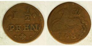 1-1/2 Pfennig States of Germany Copper 