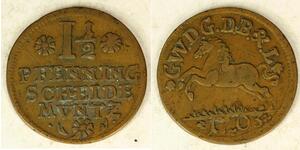 1-1/2 Pfennig Stati federali della Germania Rame 