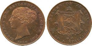 1/26 Shilling Baliato di Jersey (1066 - ) Rame Vittoria (1819 - 1901)