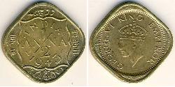 1/2 Anna British Raj (1858-1947) Brass/Nickel 