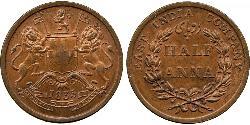 1/2 Anna British Raj (1858-1947) Copper 