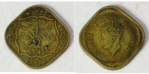 1/2 Anna British Raj (1858-1947) Brass/Nickel 