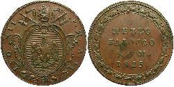 1/2 Baiocco Papal States (752-1870) Copper Pope Leo XII (1760 - 1829)