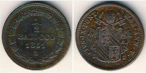 1/2 Baiocco États pontificaux (752-1870) Cuivre Pie IX (1792- 1878)