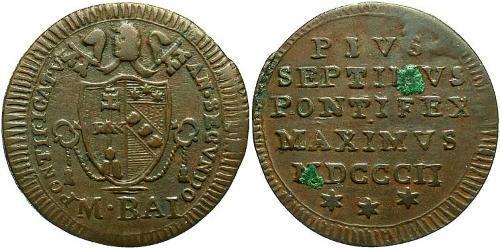 1/2 Baiocco 教皇国 (754 - 1870) 青铜 Pope Pius VII (1742 -1823)