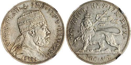 1/2 Birr Etiopía Plata Menelik II of Ethiopia ( 1844 -1913)