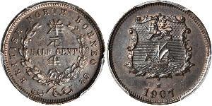 1/2 Cent Borneo del Nord (1882-1963) Bronzo 