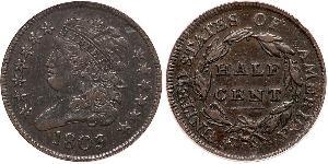 1/2 Cent Estados Unidos de América (1776 - ) Cobre 