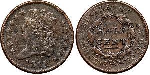 1/2 Cent 美利堅合眾國 (1776 - ) 銅 